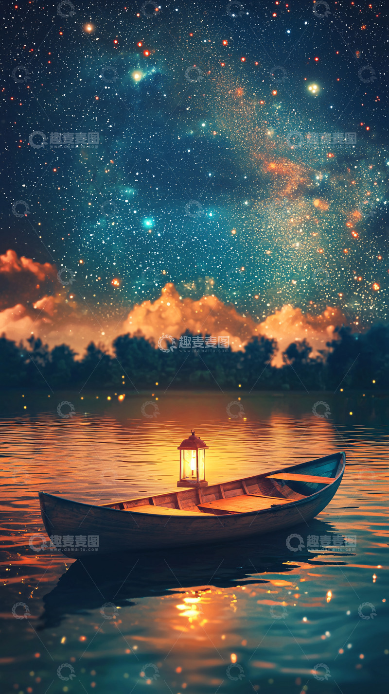 高清大图下载【趣麦麦图】星空下的独木舟