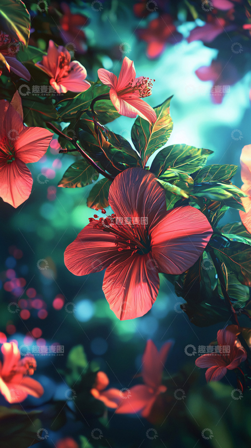 高清大图下载【趣麦麦图】盛开的红色木槿花