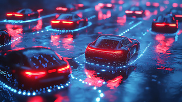 夜晚自动驾驶汽车车流