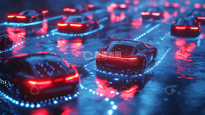 高清大图下载【趣麦麦图】夜晚自动驾驶汽车车流
