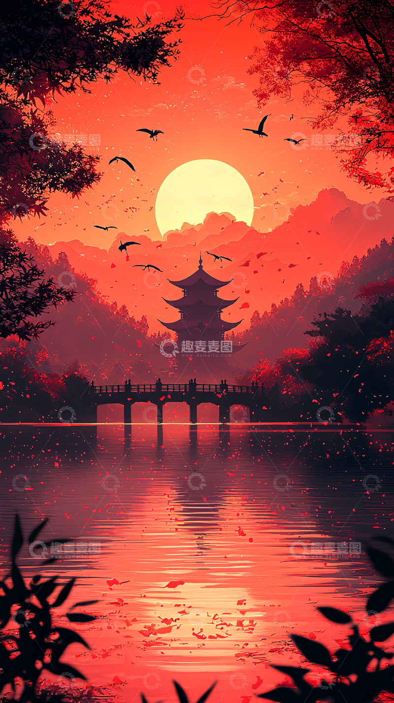 高清大图下载【趣麦麦图】日落下的东方塔