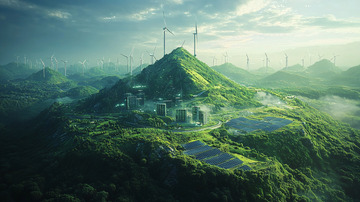 绿色山峦风力发电