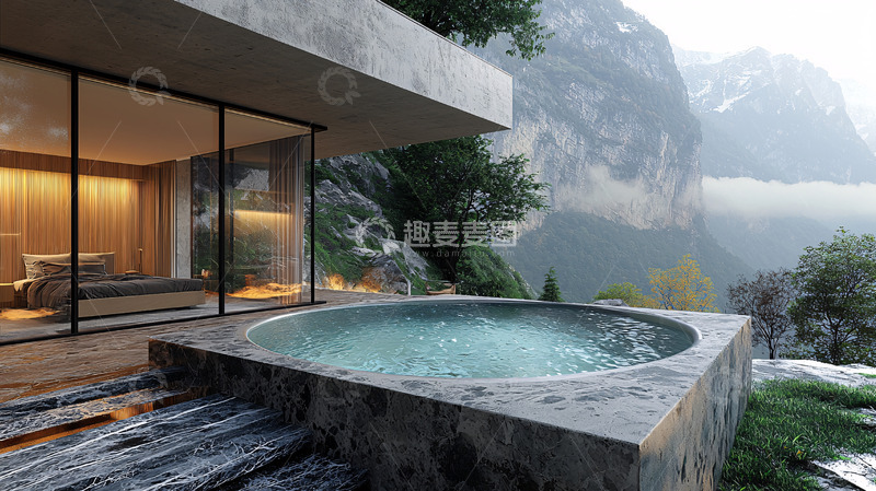 高清大图下载【趣麦麦图】山景别墅泳池