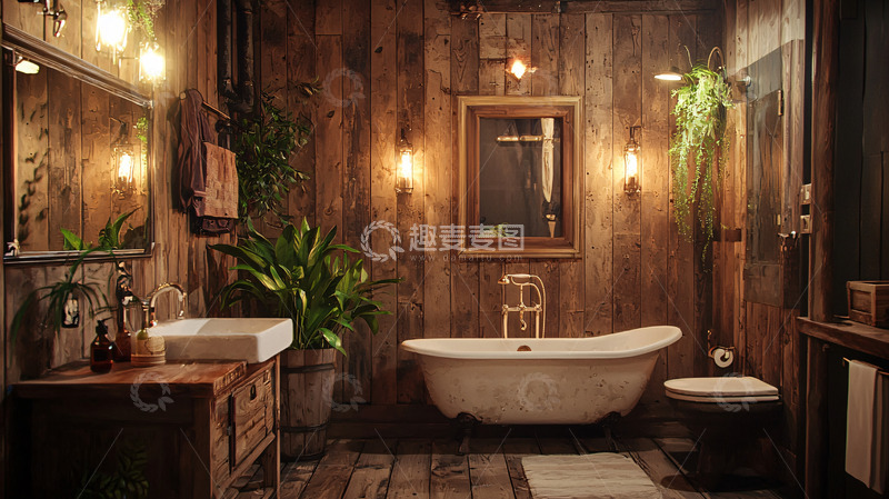高清大图下载【趣麦麦图】复古木质浴室