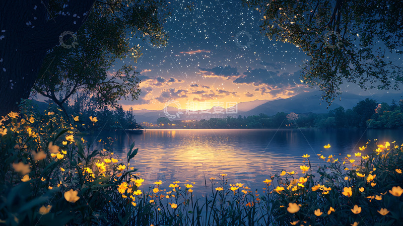 高清大图下载【趣麦麦图】梦幻星空湖泊