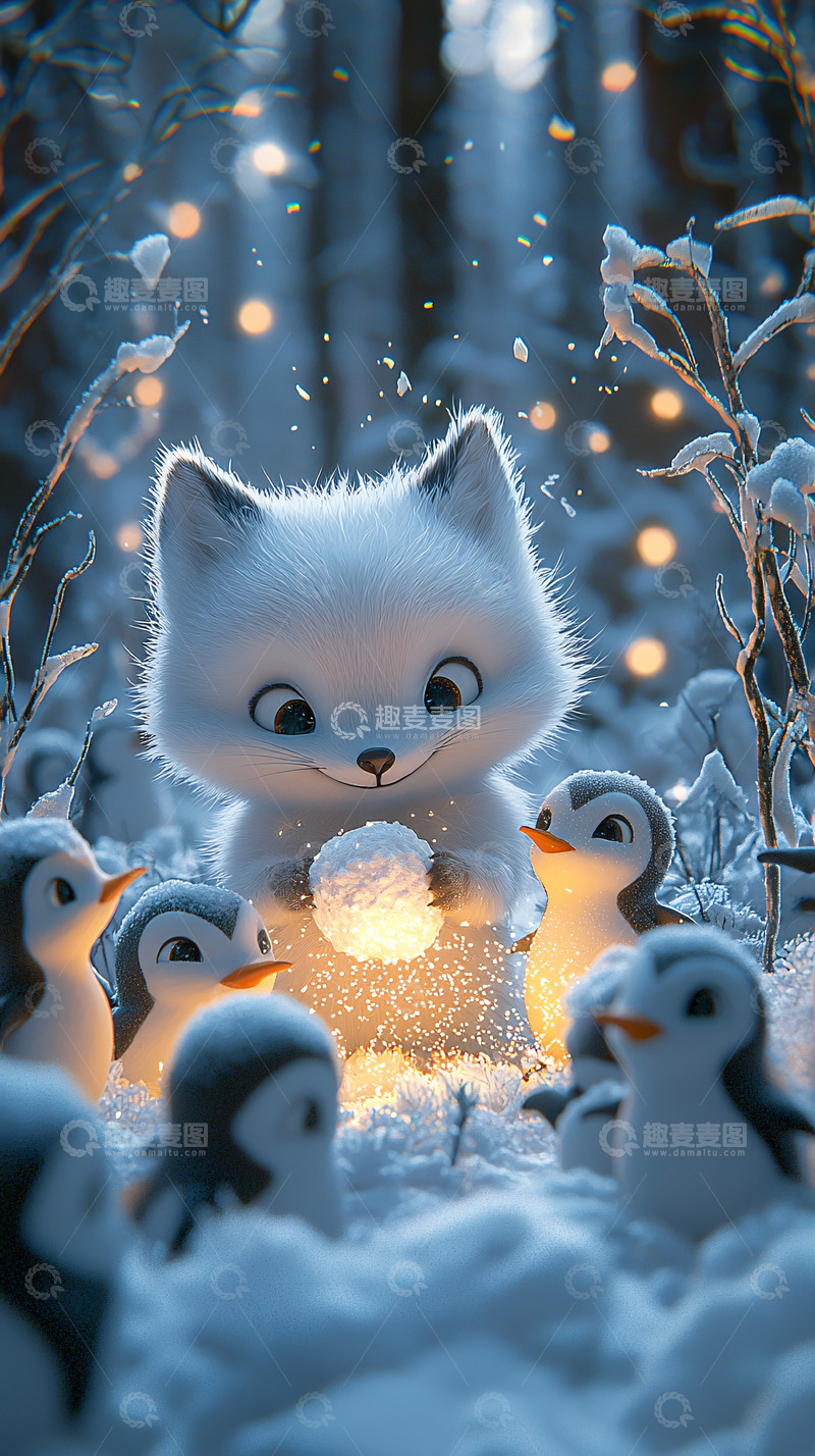 高清大图下载【趣麦麦图】雪地里的可爱小狐狸
