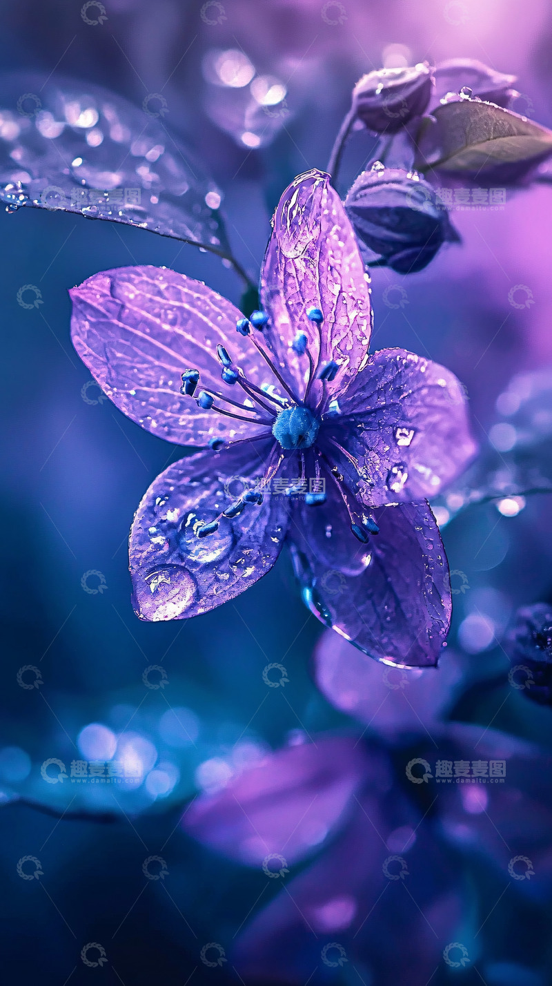 紫色花朵雨滴