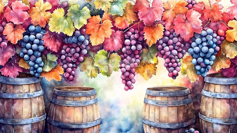 高清大图下载【趣麦麦图】水彩葡萄丰收图