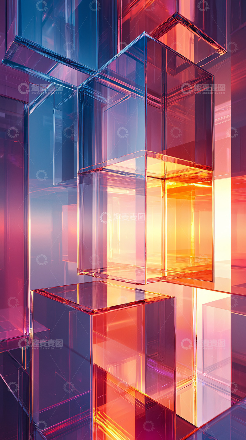 高清大图下载【趣麦麦图】光线穿透的透明几何体