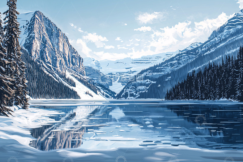 高清大图下载【趣麦麦图】冰封湖泊雪山倒影