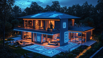 夜晚灯光下的智能别墅