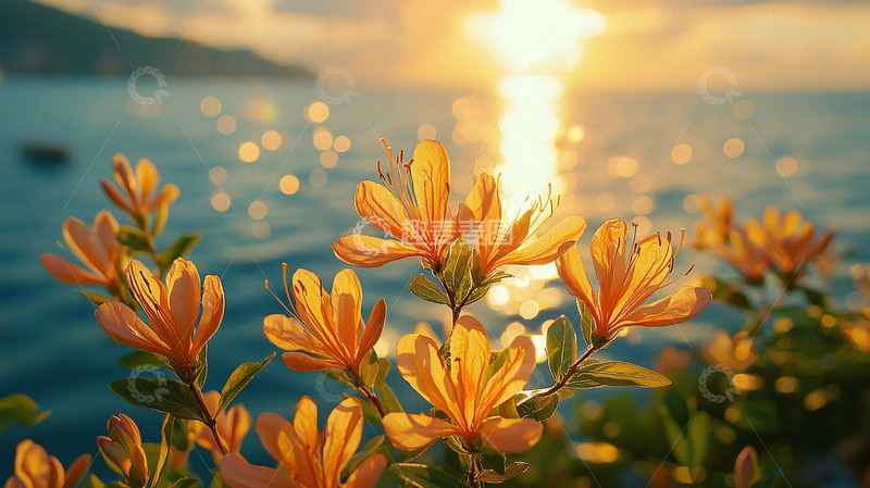 高清大图下载【趣麦麦图】日出海边橙色花朵