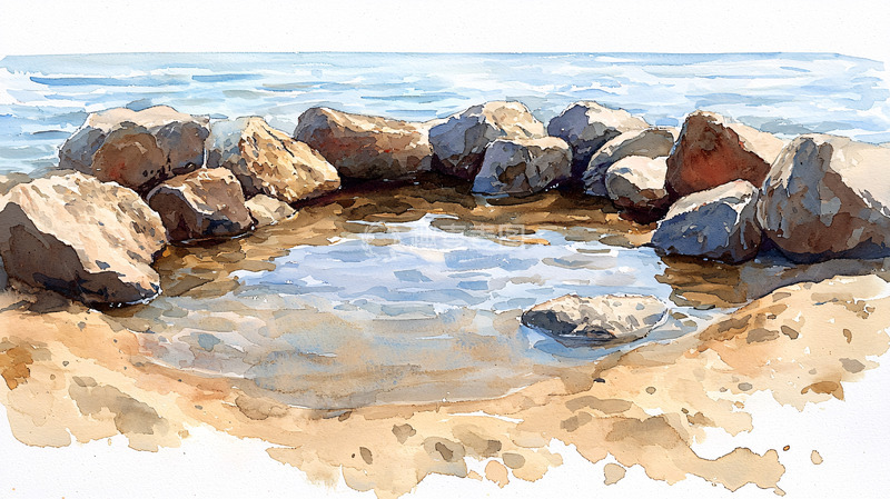 高清大图下载【趣麦麦图】海边岩石水坑