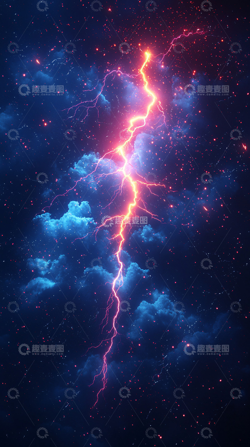 高清大图下载【趣麦麦图】绚丽雷霆划破夜空