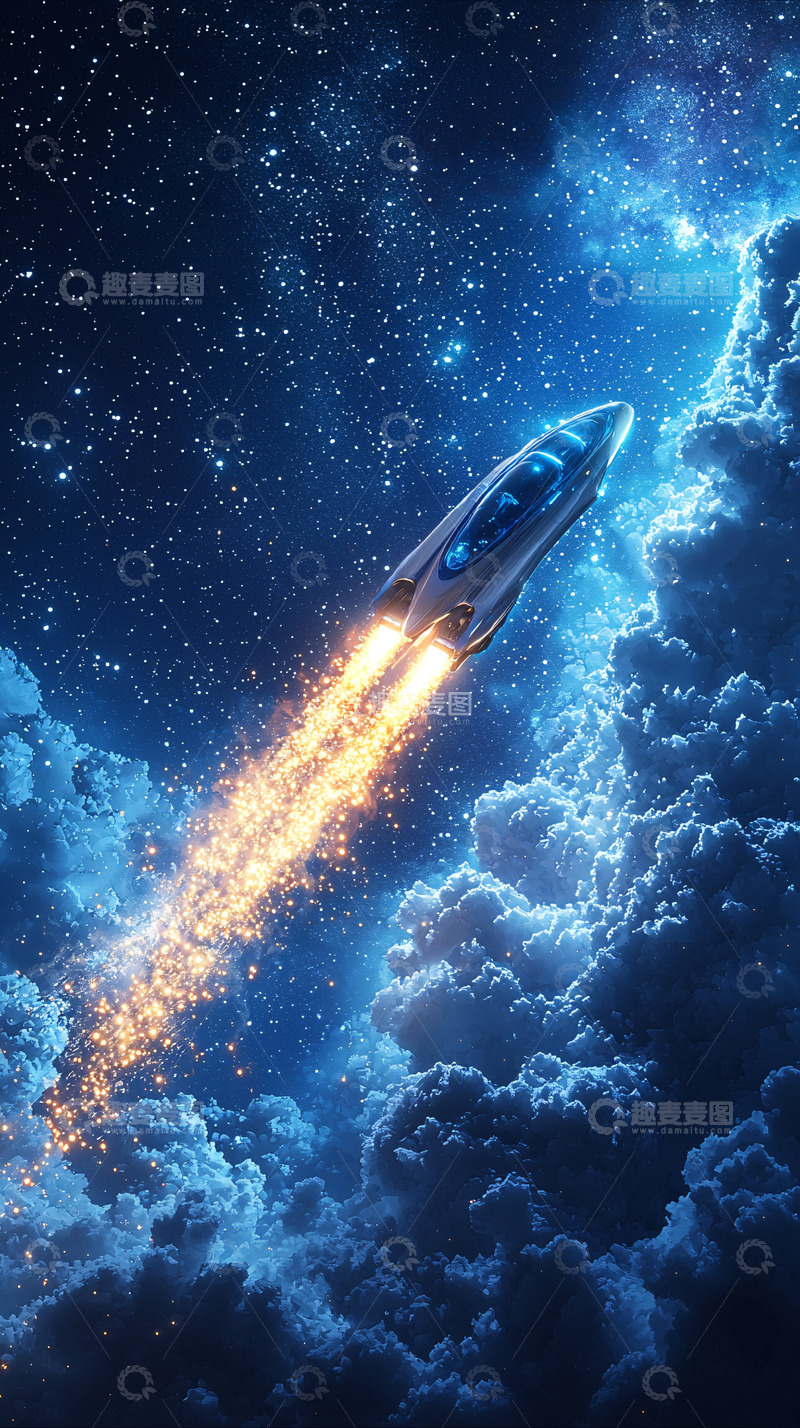 高清大图下载【趣麦麦图】星空飞船冲破云层