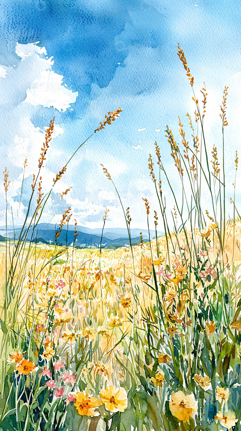 高清大图下载【趣麦麦图】水彩田野风景