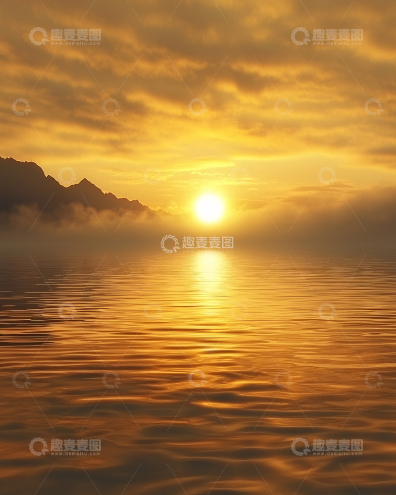 高清大图下载【趣麦麦图】金色朝霞湖面日出