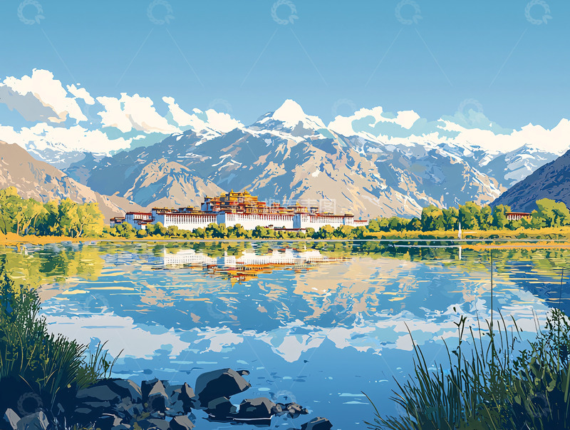 高清大图下载【趣麦麦图】雪山湖泊倒影宫殿