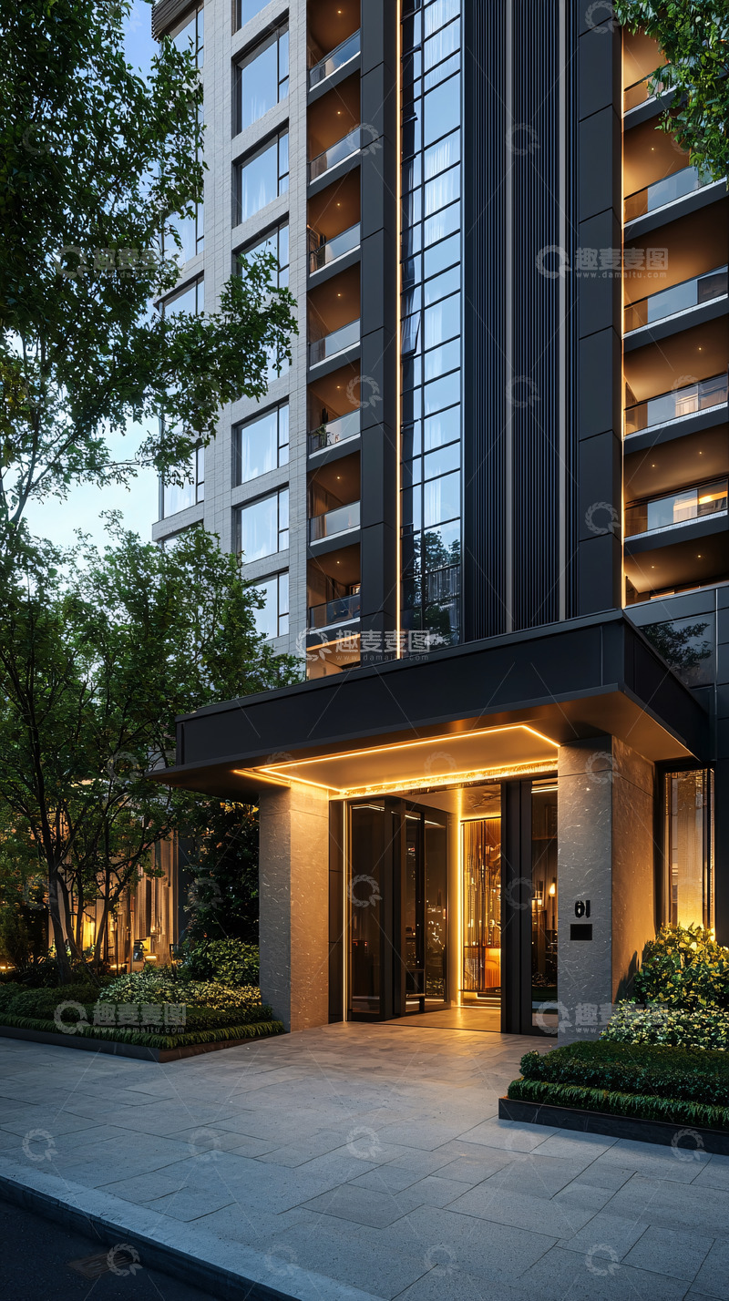 高清大图下载【趣麦麦图】现代化高层住宅楼入口