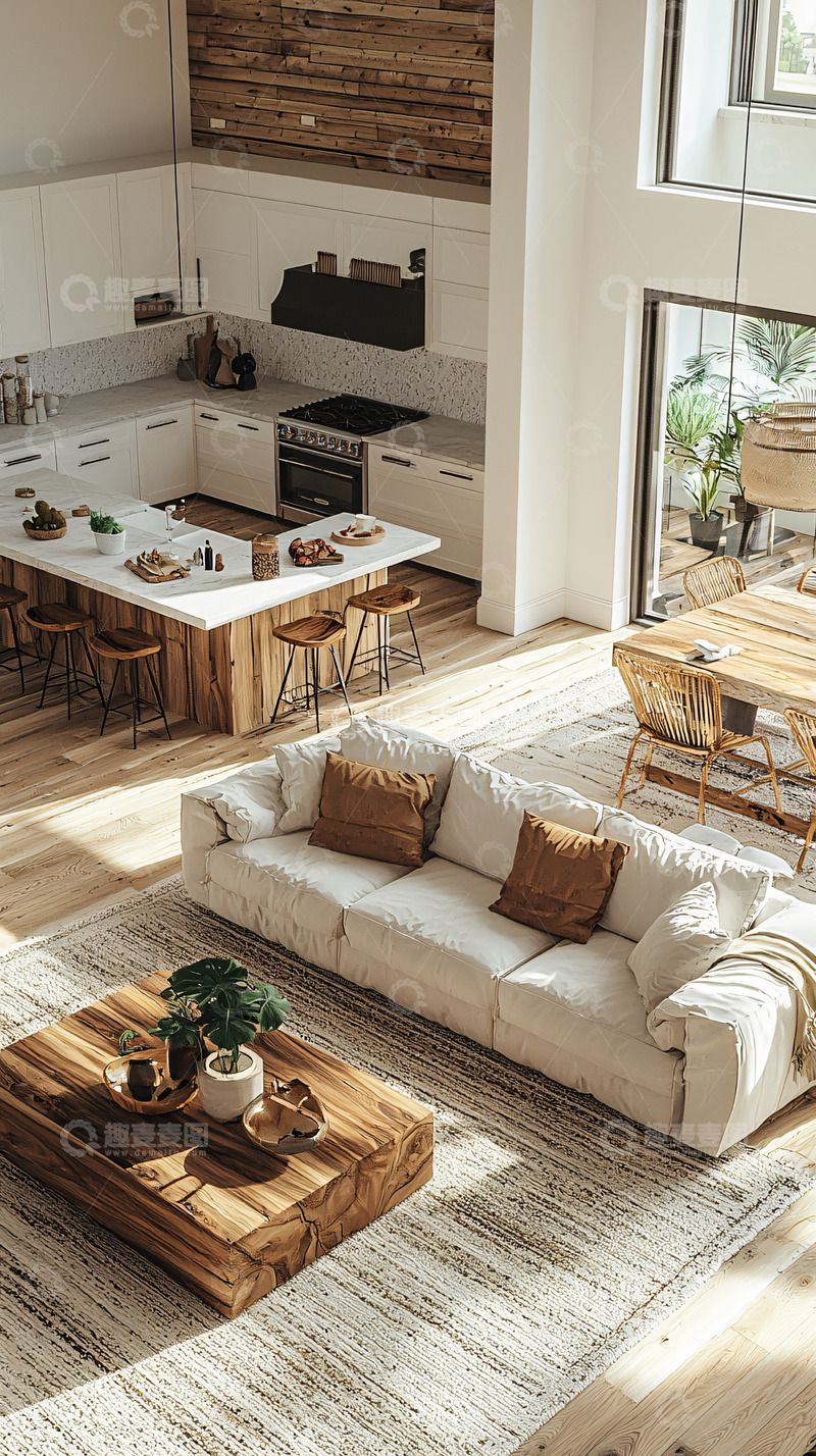高清大图下载【趣麦麦图】现代简约风格开放式厨房客厅