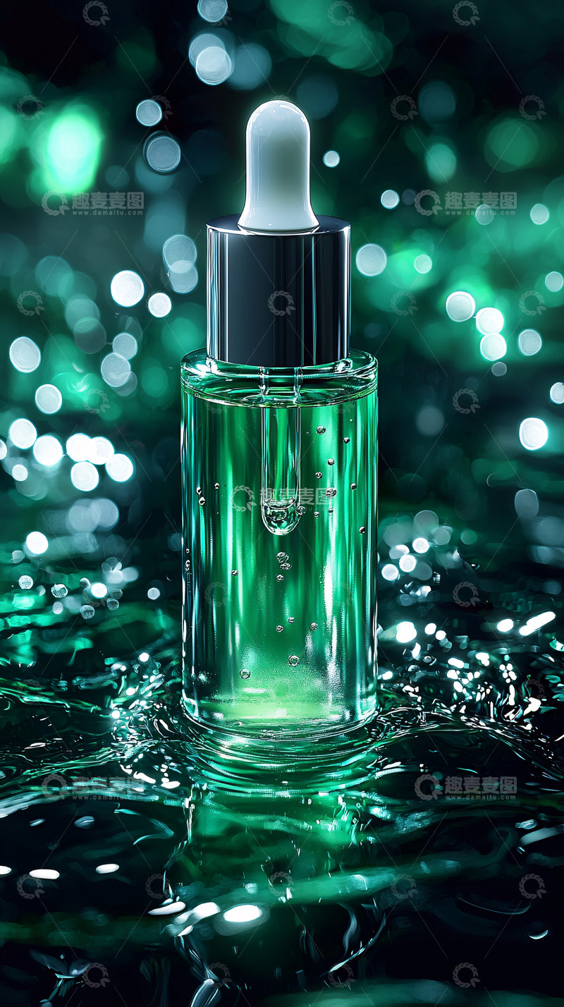 高清大图下载【趣麦麦图】绿色精华液瓶特写