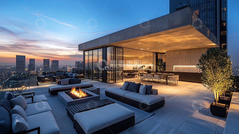 高清大图下载【趣麦麦图】夜景顶层公寓露台