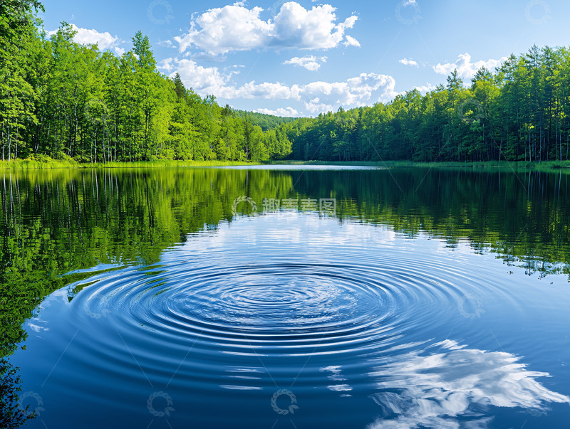 高清大图下载【趣麦麦图】平静湖面森林倒影
