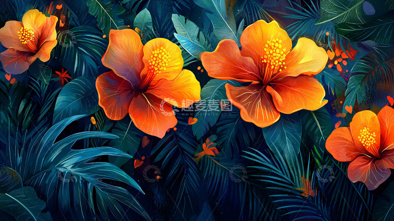 高清大图下载【趣麦麦图】橙色花朵热带植物背景