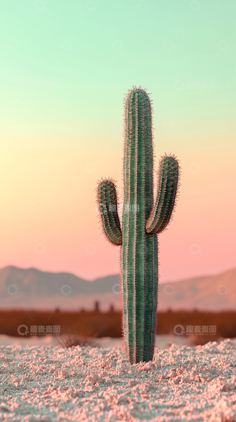 高清大图下载【趣麦麦图】孤独的仙人掌在沙漠中