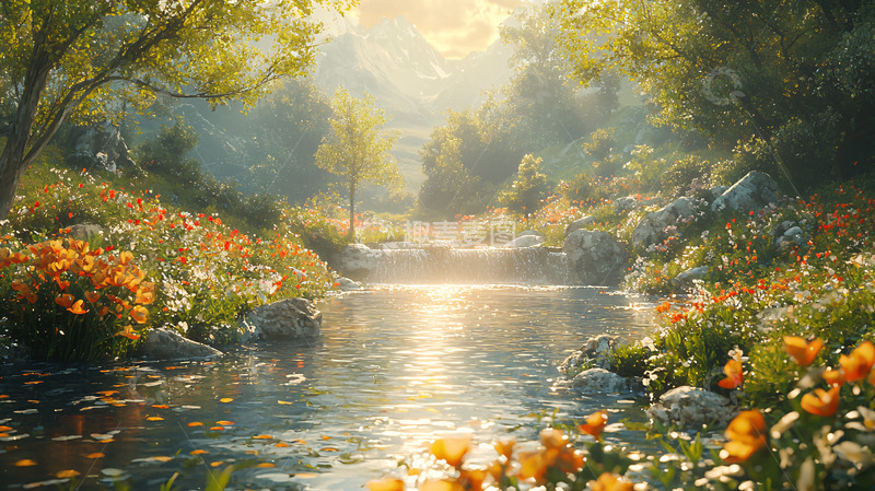 高清大图下载【趣麦麦图】阳光洒满溪流的森林