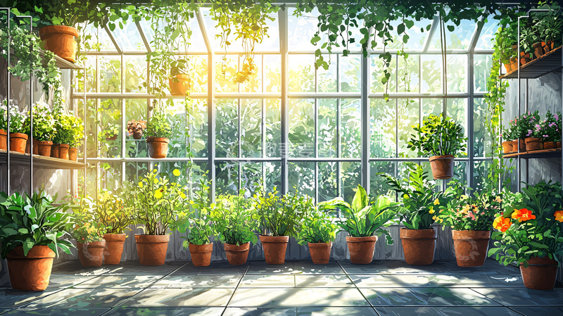 高清大图下载【趣麦麦图】阳光洒满温室花园