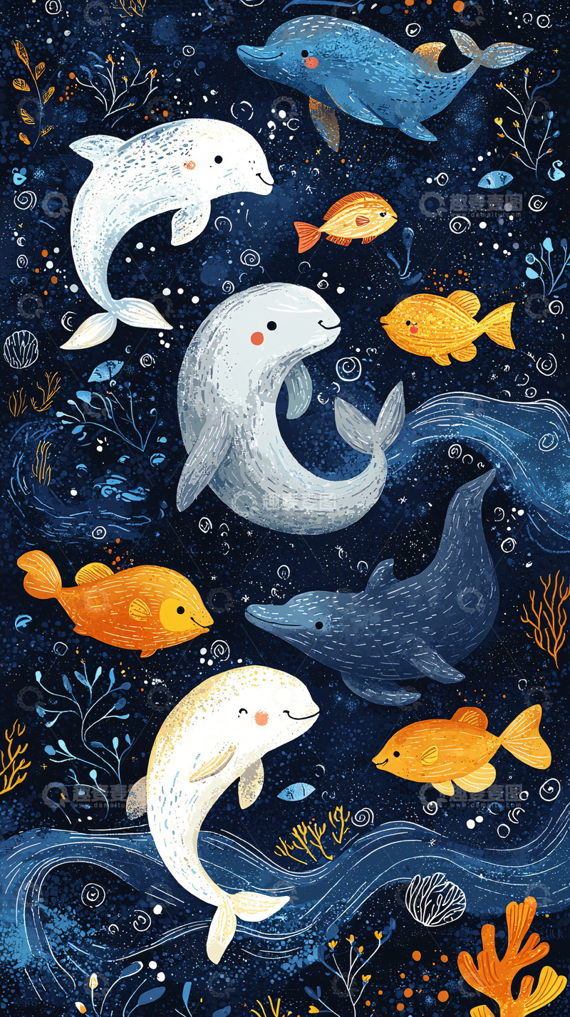 高清大图下载【趣麦麦图】深海卡通海洋生物插画