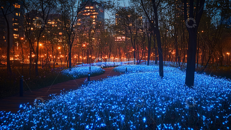 高清大图下载【趣麦麦图】夜晚公园蓝色灯光