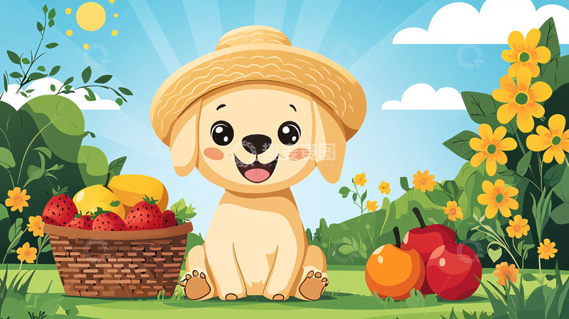 高清大图下载【趣麦麦图】卡通金毛犬