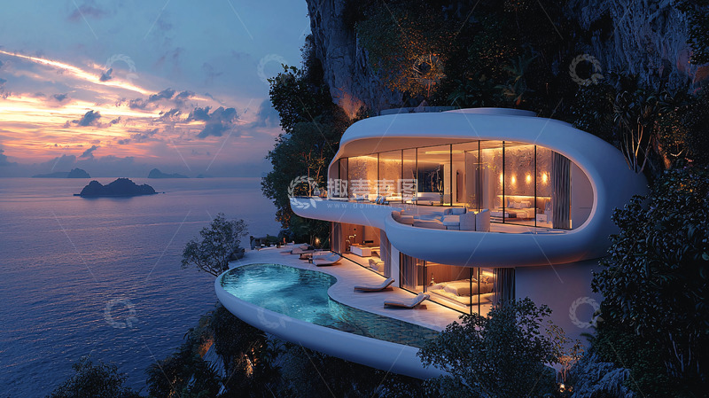 高清大图下载【趣麦麦图】悬崖边上的现代别墅