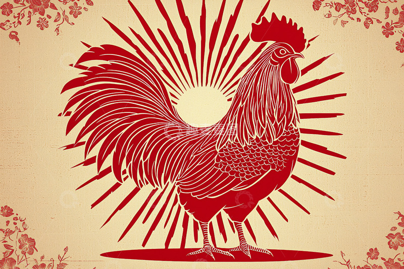 高清大图下载【趣麦麦图】红色公鸡图腾