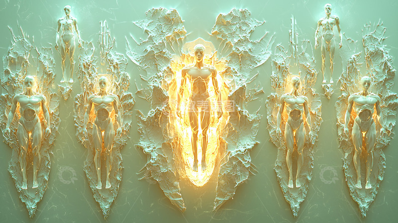 高清大图下载【趣麦麦图】光芒环绕的人形雕塑群
