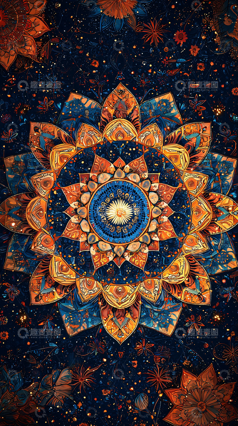 高清大图下载【趣麦麦图】精美蓝色金色花形图案