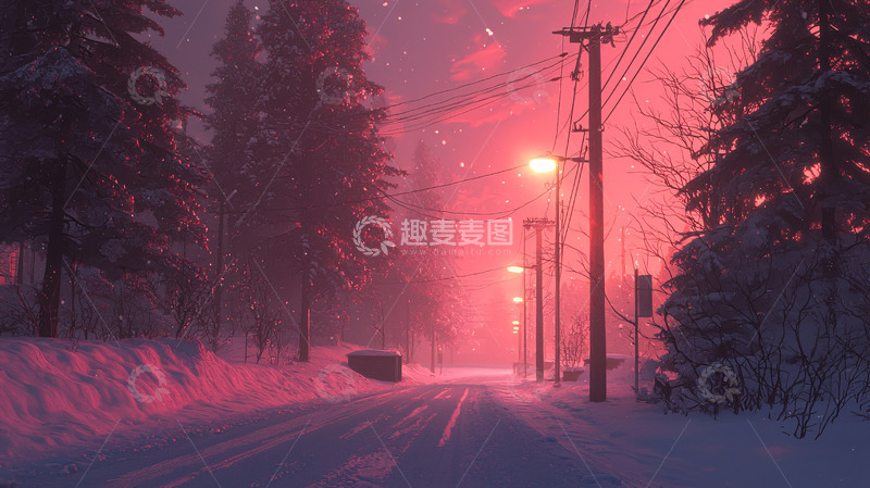 高清大图下载【趣麦麦图】雪夜街道灯光