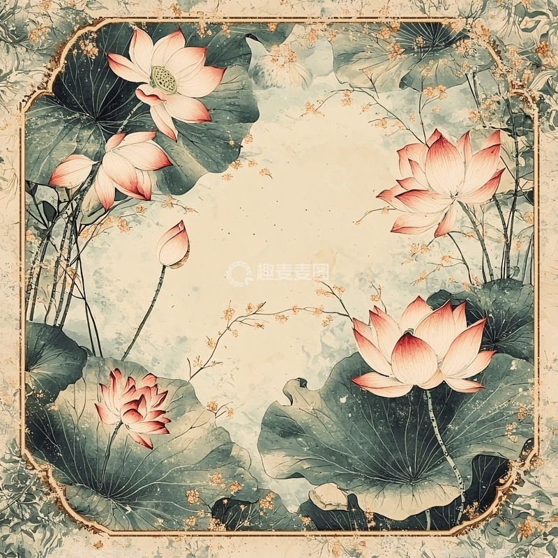 高清大图下载【趣麦麦图】水墨风荷花与荷叶