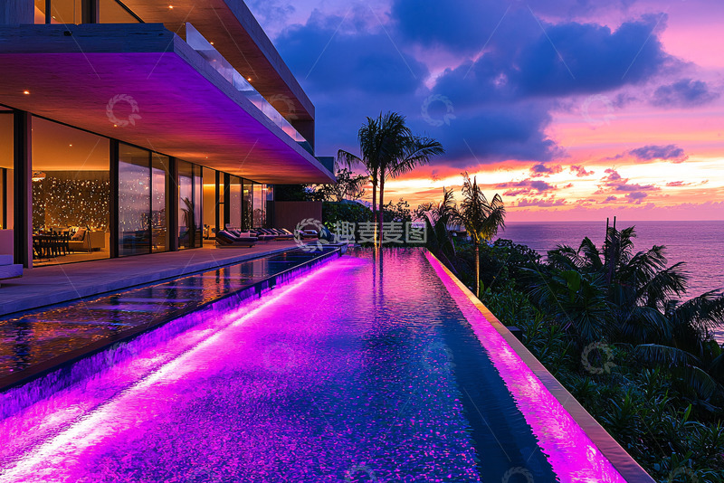 高清大图下载【趣麦麦图】海景别墅夜景