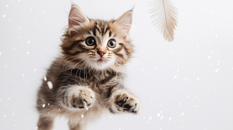 高清大图下载【趣麦麦图】可爱小猫追逐羽毛