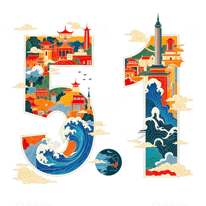  数字轮廓 中式风光