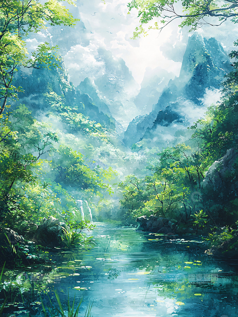 高清大图下载【趣麦麦图】绿意盎然的山水风景