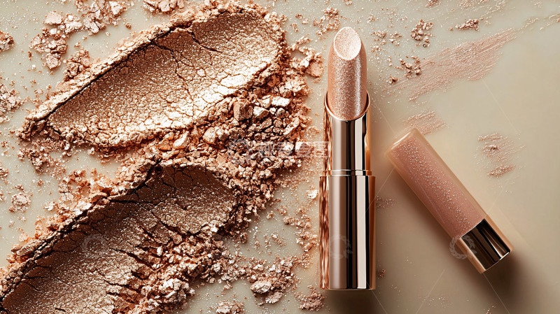 高清大图下载【趣麦麦图】金色口红与粉末特写