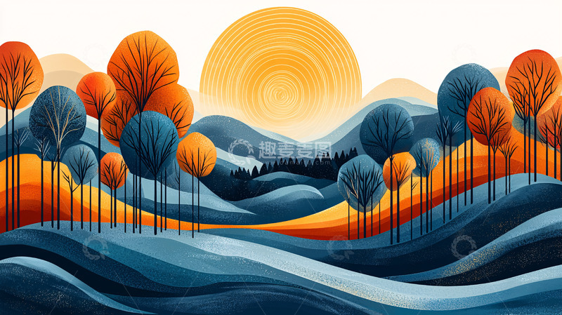 高清大图下载【趣麦麦图】秋日暖阳下的山峦树林