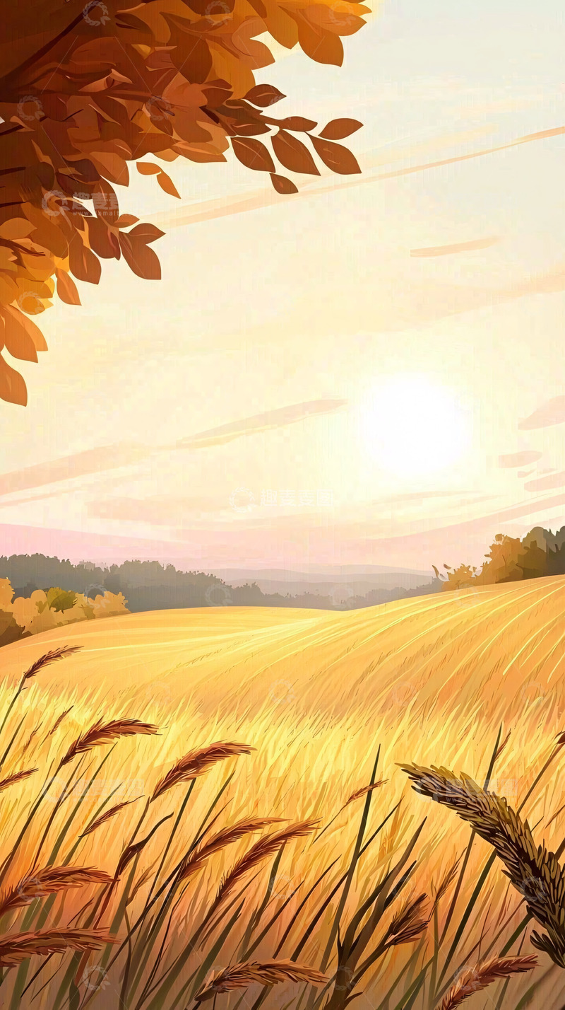 高清大图下载【趣麦麦图】秋季田野日落