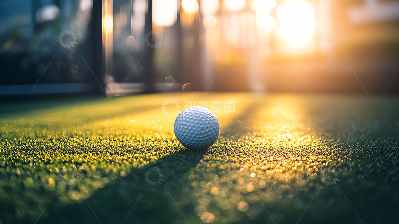 高清大图下载【趣麦麦图】高尔夫球在夕阳下的草地上