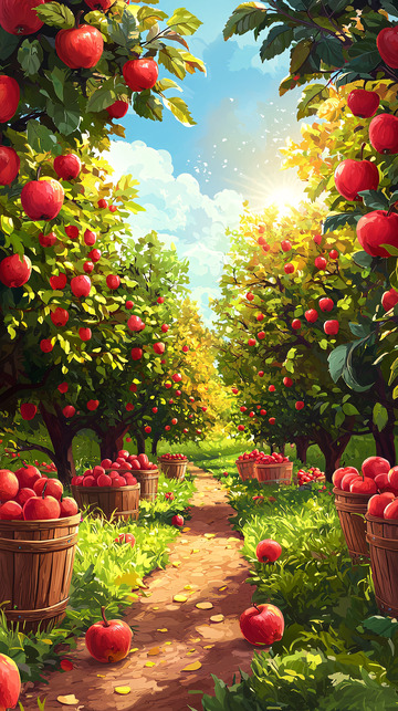 红苹果丰收的果园小路