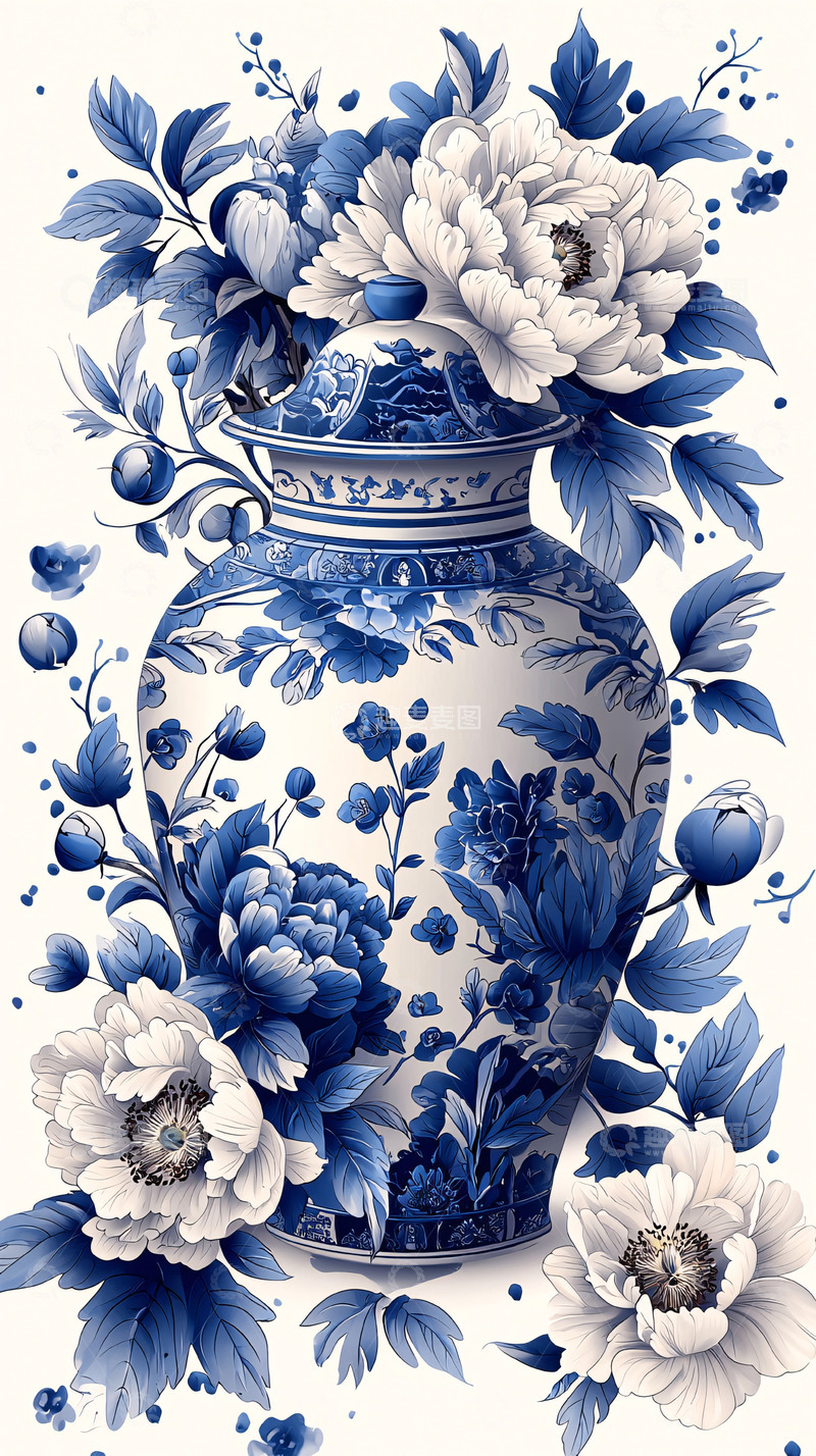 高清大图下载【趣麦麦图】青花瓷花瓶